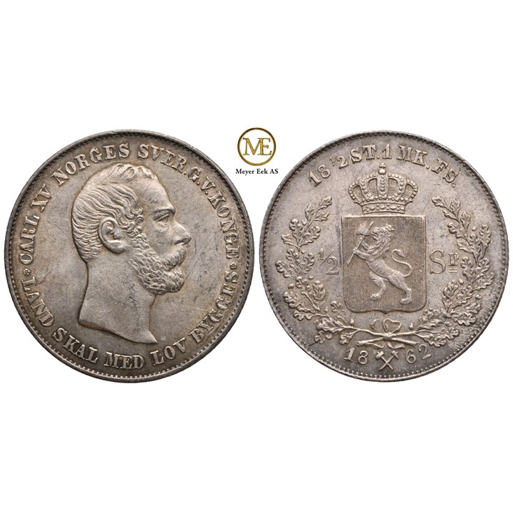 1/2 speciedaler 1862 Carl XIV. Praktfullt eksemplar