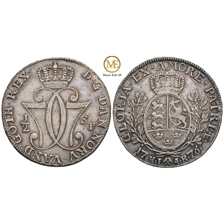 1/2 speciedaler 1776 Christian VII. Kv.1/1+