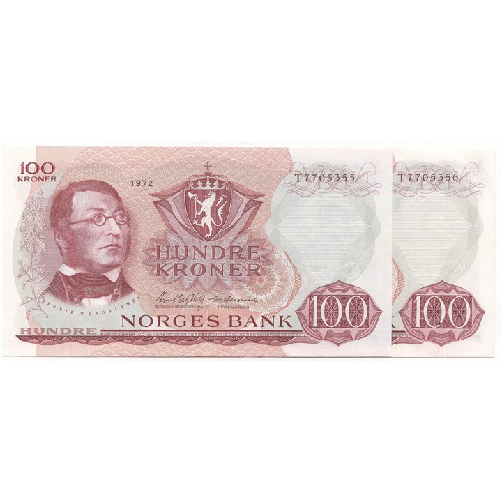 100 kroner 1972 T i serie. Kv.0/01