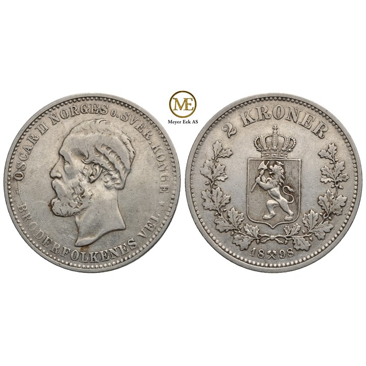2 kroner 1898 Oscar II. Kv. God 1