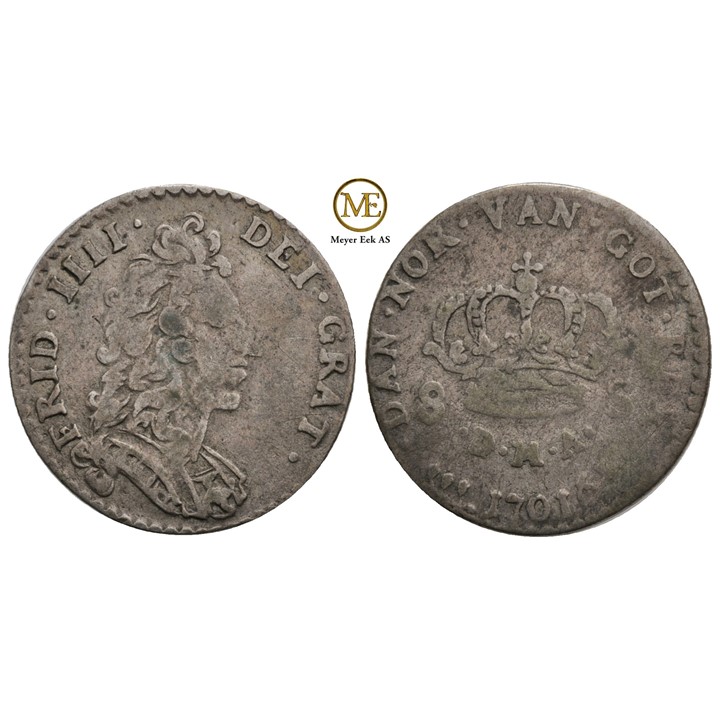 8 skilling 1701 Frederik IV. Kv.1/1-