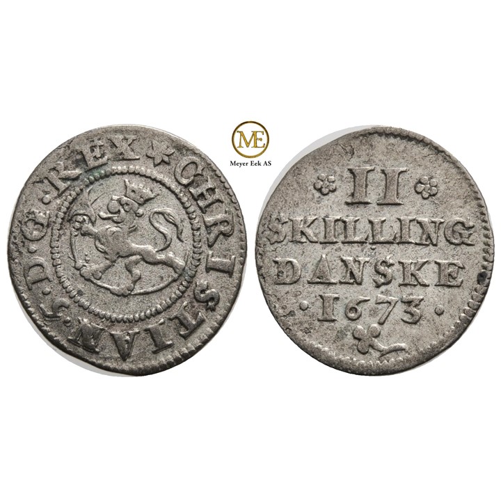 2 skilling 1673 Christian V. NMD.141b. Kv.1+