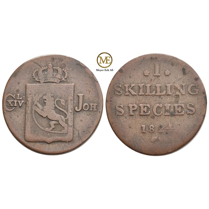 2 skilling 1824 Carl XIV Johan. Kv.1-