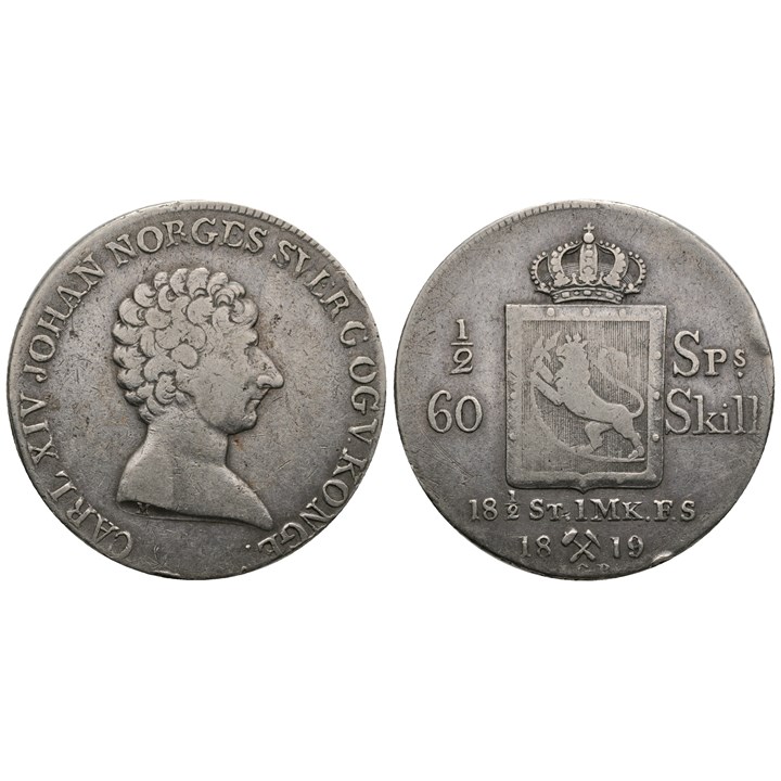 1/2 speciedaler 1819 Carl XIV Johan. Kv.1