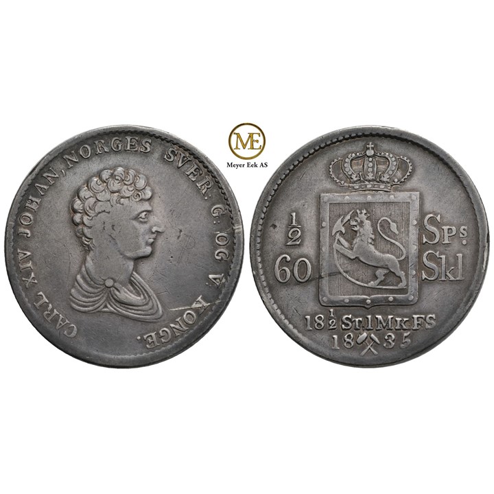 1/2 speciedaler 1835 Carl XIV Johan. Kv.1